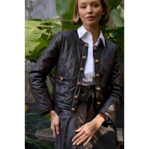 NEW STELLAH vegan leather quilted jacket in chocolate